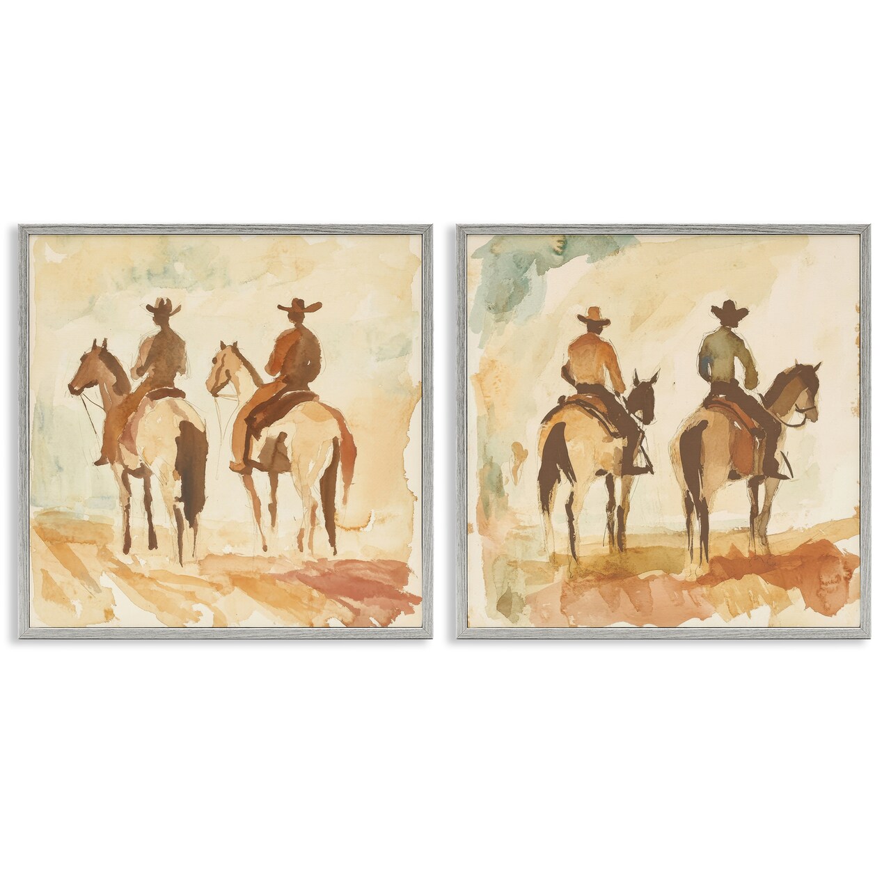 Stupell Industries Western Watercolor Cowboy Pairs 2pc Framed Giclee Set, design by Petal Prints Design
